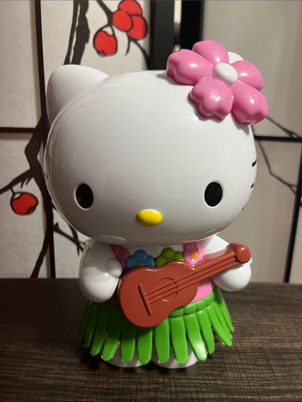 Sanrio Hello Kitty White Figurine with Pink Flower and Green Skirt